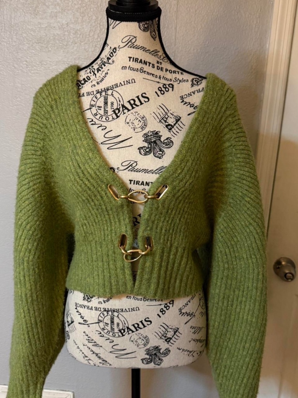 CULT GAIA Buckle Cardigan Green Sweater - Size Large, Like New